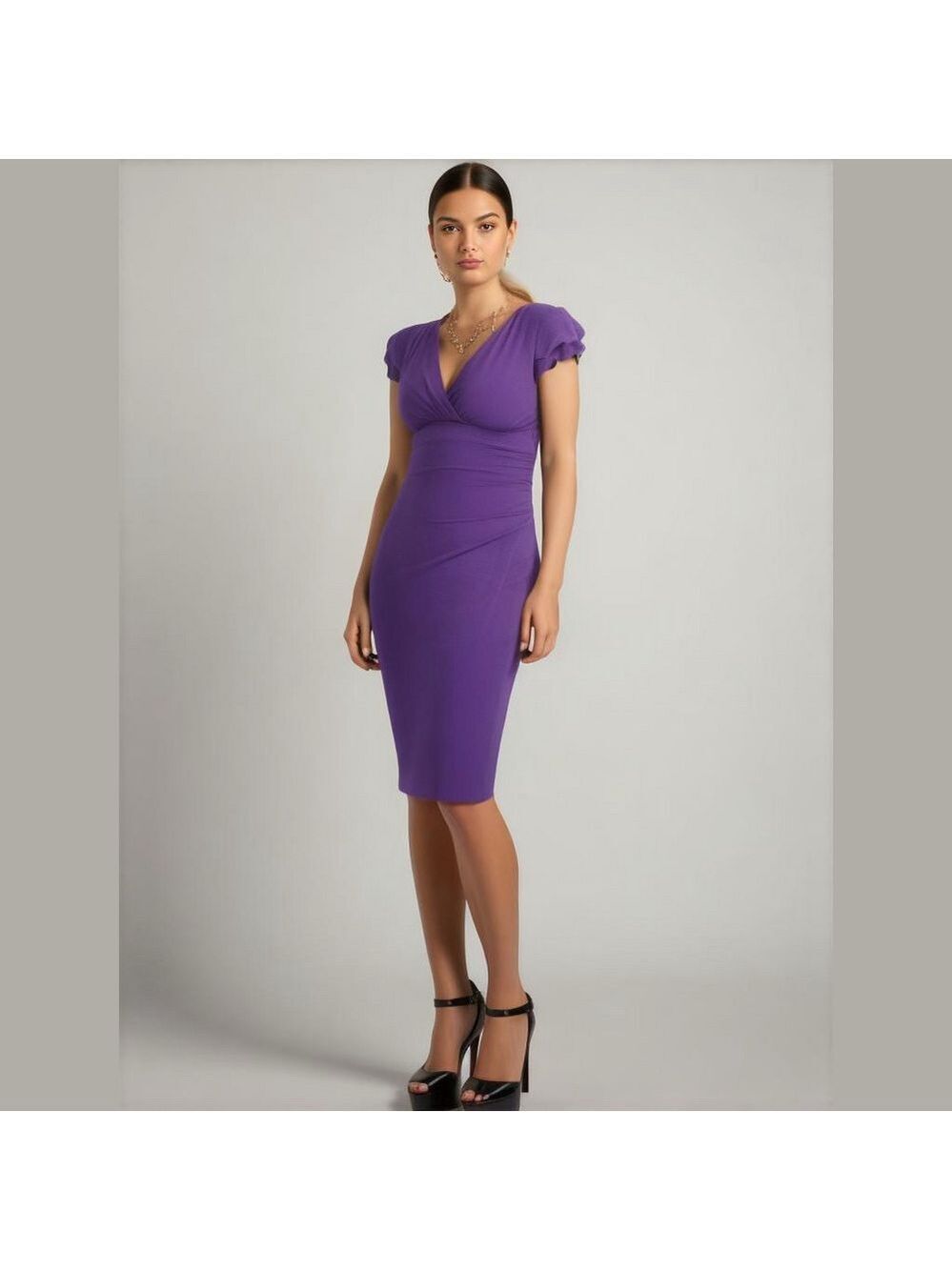 Lauren RALPH LAUREN PURPLE SHORT FLUTTER SLEEVE V-NECK ELEGANT COCKTAIL DRESS 8